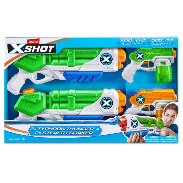 Название: Бластер водный Zuru XSHOT Water Ворфейс набор из 4 штук, Артикул: 5605Z УП/БЛАСТЕРЫ 2х ТАЙФУН ТАНДЕР+2х СТЕЛС, Цена: 3 499